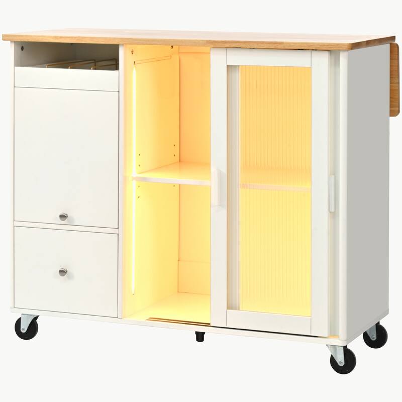 Large Kitchen Island Cart with an Adjustable Shelf and 2 Drawers