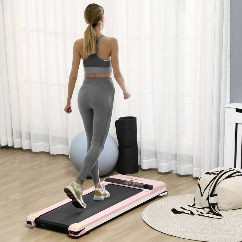 Under Desk Walking Pad Treadmill Portable Running Machine with Remote and Wheels, 2.5HP Walking Jogging Treadmills - Pink