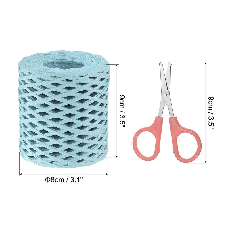 Raffia Ribbon, Natural Raffia String with Scissor, 218 Yards - Light Blue