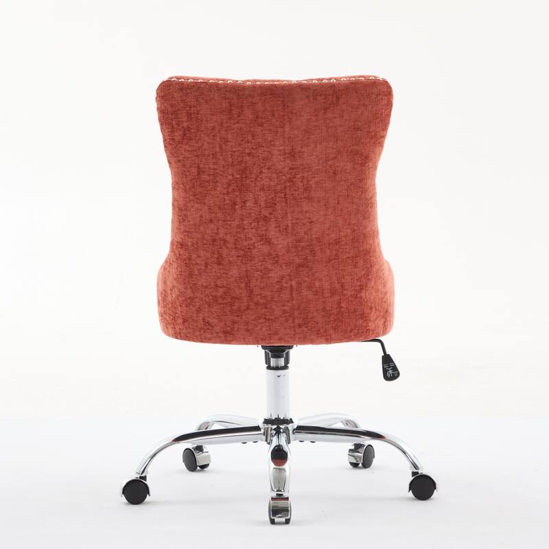 Modern Chenille Upholstered Tufted Button Office Chair with Metal Base, Adjustable Desk Chair Swivel Office Chair, Orange