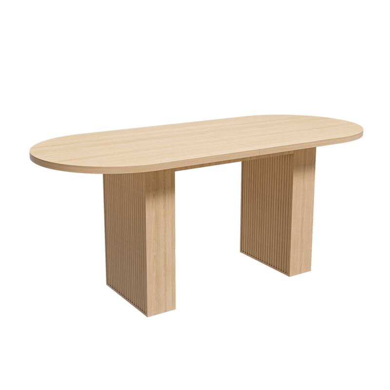 Kitchen Table with Wood Strip Base, Oval Dining Table, Water-Resistant Coffee Table Office Table
