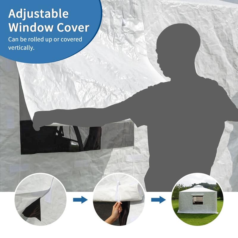Domi 8' x 8' Universal Winter Gazebo Cover, All Season Waterproof Enclosed Cover with Sidewalls & Ventilated Mesh Windows, White