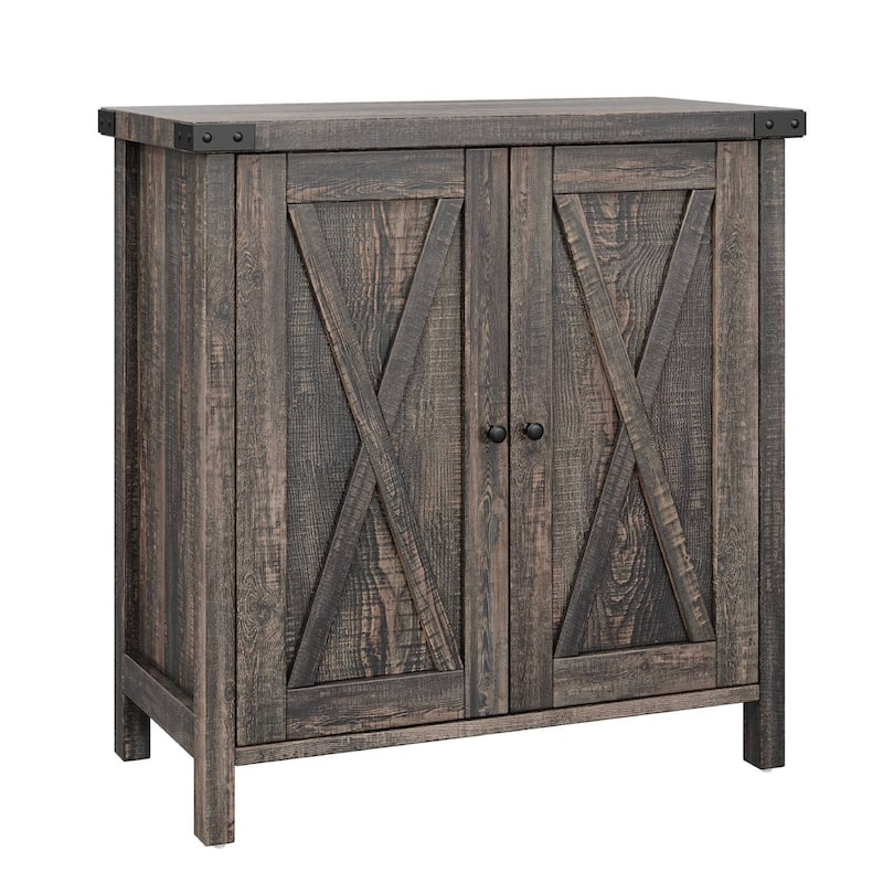 Farmhouse Buffet Cabinet with Storage Shelves, Brown