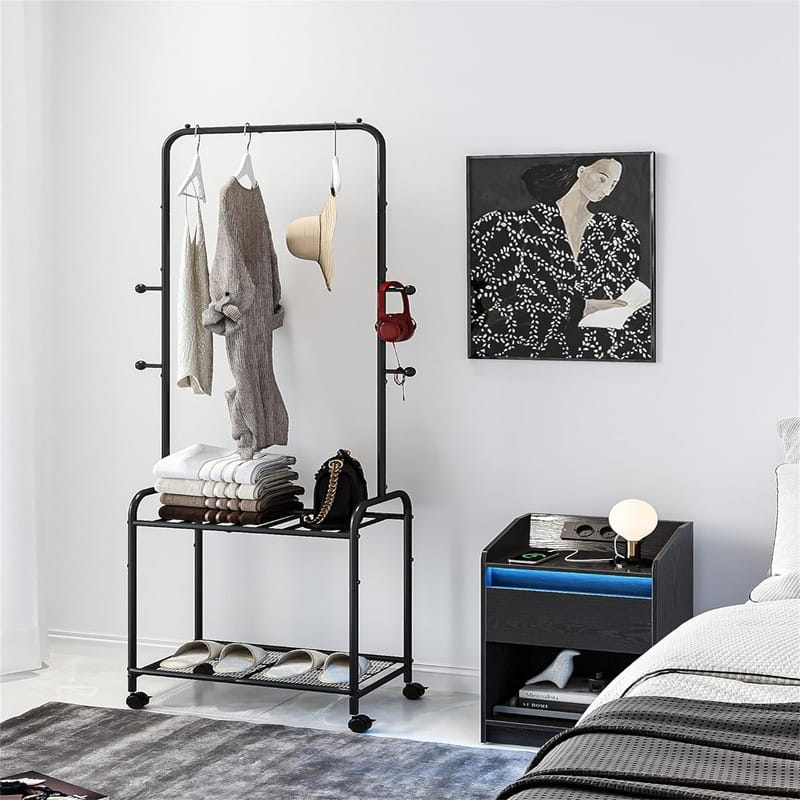 Garment Rack with 2 Tier Storage Shelf - 23.6"D x 13.7"W x 70.8"H