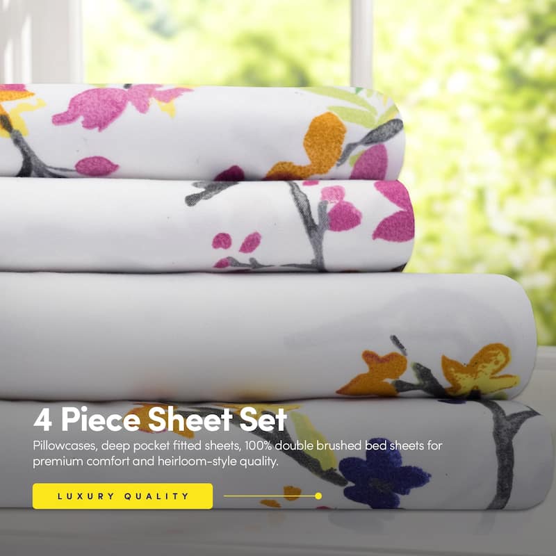 Sweet Home Collection Botanical 4 Piece Printed Sheet Set, Double Brushed Microfiber