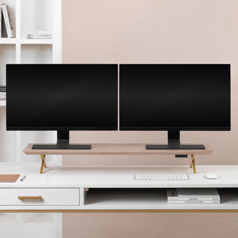 Jani Wood Monitor Stand Riser Desk - Ergonomic Design Stand, Desktop Organizer Table for Home, Office Workspace, Gaming Desk