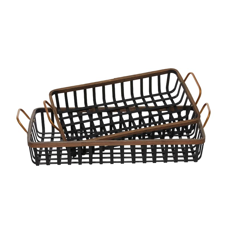 Wood Grid Tray - Set of 2 Black - Roche River Decor