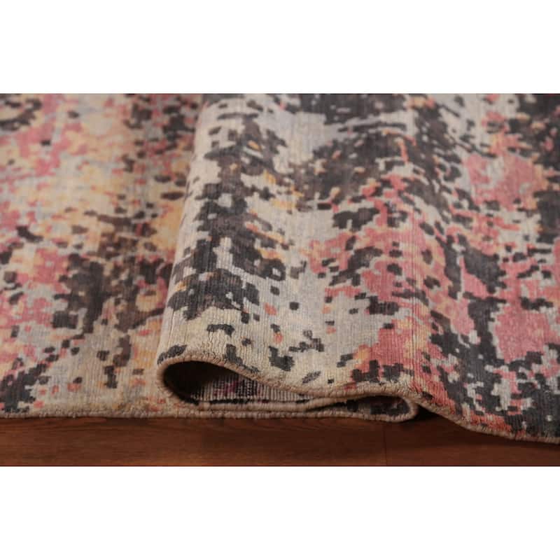 Modern Abstract Indian Rug Hand-Knotted Oriental Wool Carpet - 8'11"x 11'11"