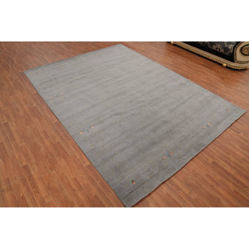 Hand Knotted Oriental 100% Wool Carpet Tribal Solid Greys & Charcoal Gabbeh Area Rug - 12' 4'' X 9' 0''