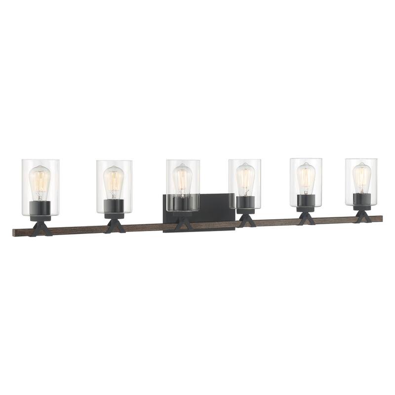 Roundhil 6-lights Farmhouse Faux Wood Grain Bathroom Vanity Light with UL Certified - 49'' W x 8'' H x 5'' D