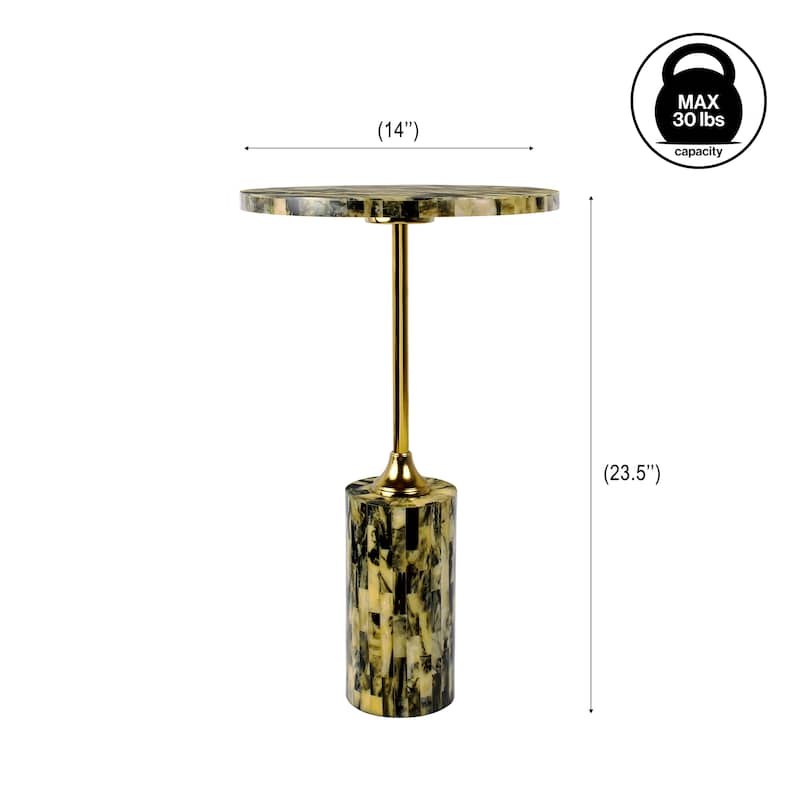 Calix 23.5" Faux Stone Round End Table, Yellow/Black, by JONATHAN Y