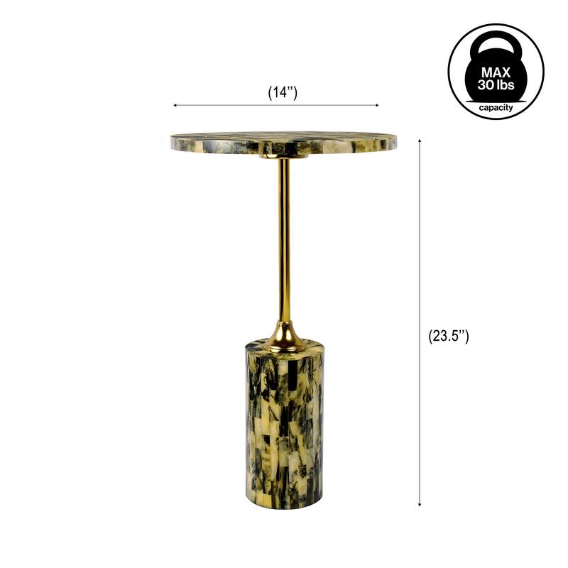 JONATHAN Y Calix 23.5" Faux Stone Round End Table, Yellow/Black