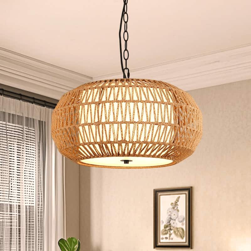 4-Light Bohemian Rattan Woven Dimmable Chandelier - Natural