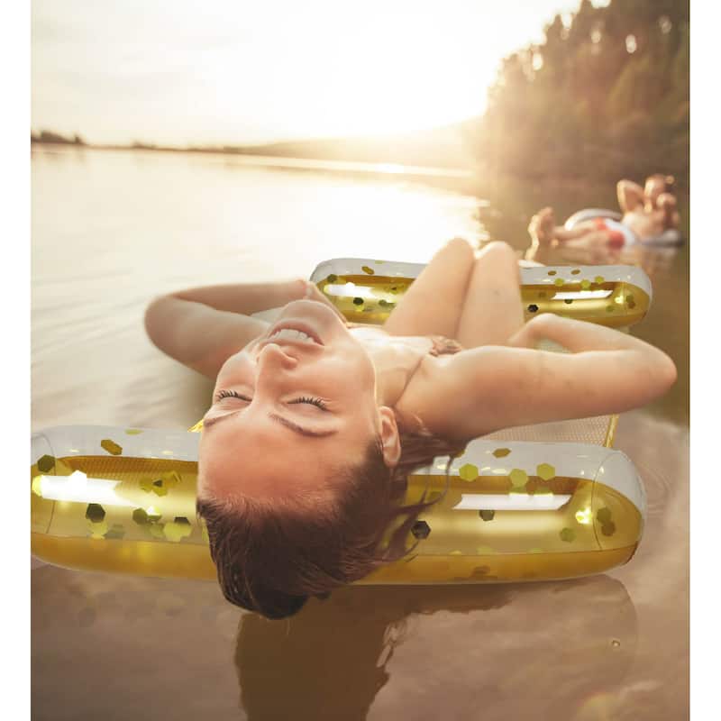POZA Gold Inflatable Water Hammock Float Lounger Filled with Confetti - 56" x 30"
