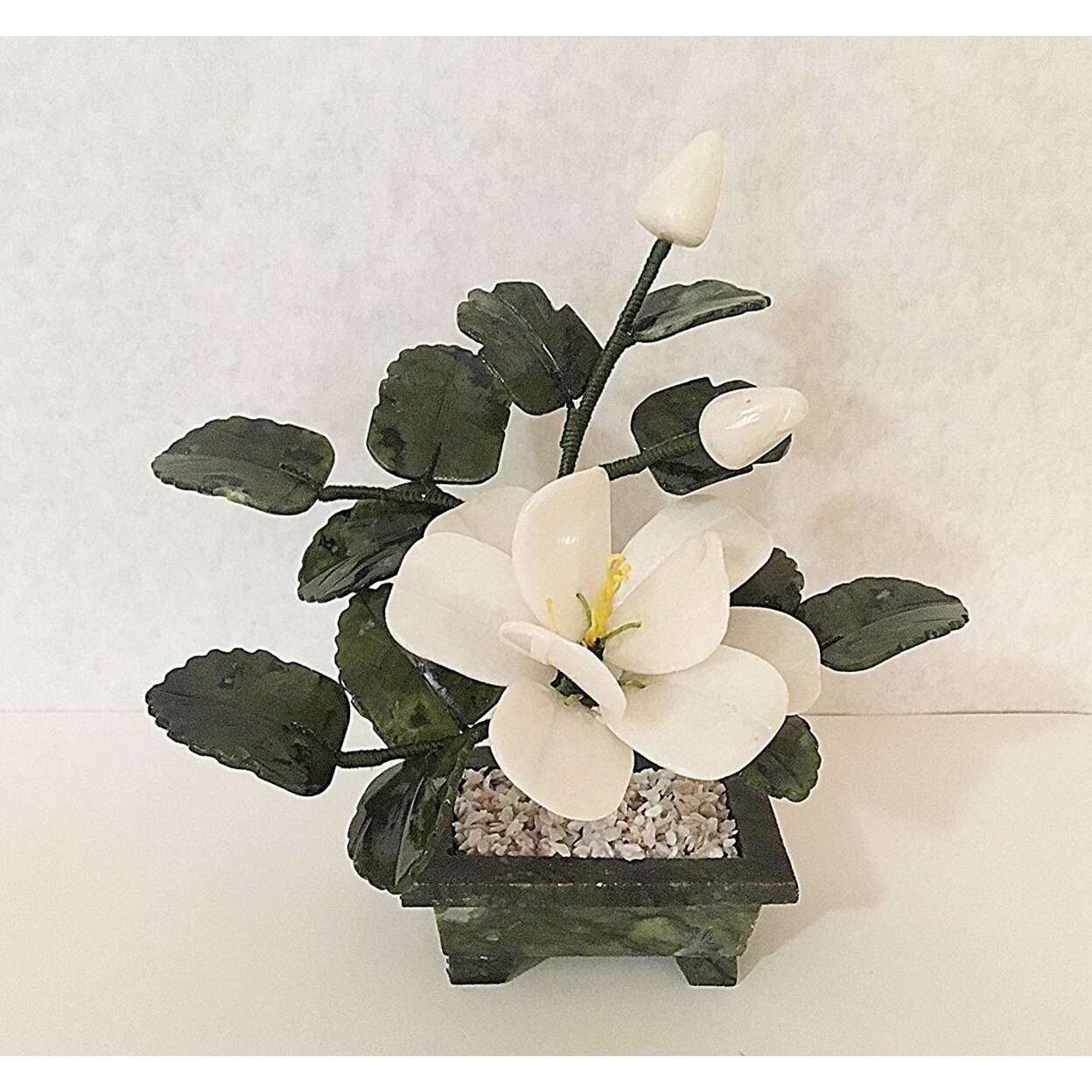 Shop 1 Pc Of Handcrafted Jade And Glass Flower Bonsai Tea Tree And White Flower Basket Overstock 27727746
