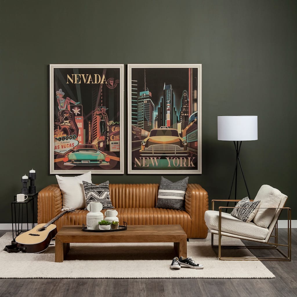 Ricciardo Cognac Genuine Leather Wrapped Sofa - 86.6L x 38.6W x 26.4H