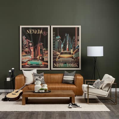 Ricciardo Cognac Leather Three Seater Sofa 82.5L x 38.4W x 26.38H