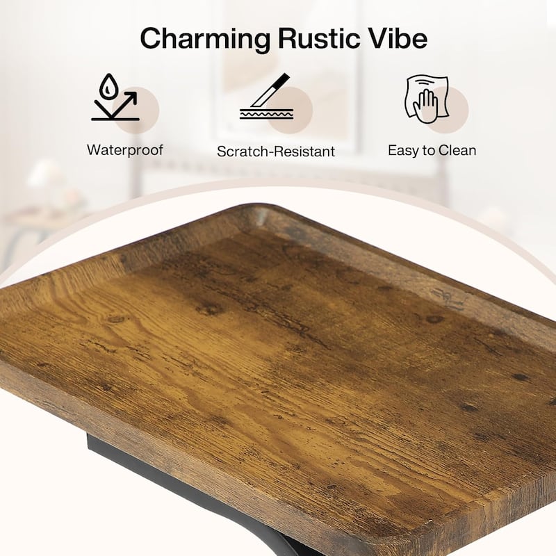 2-Tier C-Shaped Side Table with Wheels, Industrial End Bedside Snack Couch Table with Metal Frame