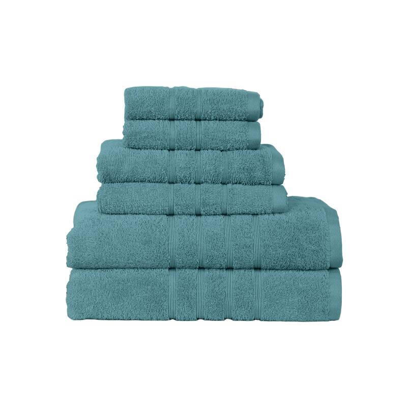 Martex Ultimate Performance Cotton Low-Lint Soft Absorbent Towel Set - 6 Piece Set - Larkspur Teal