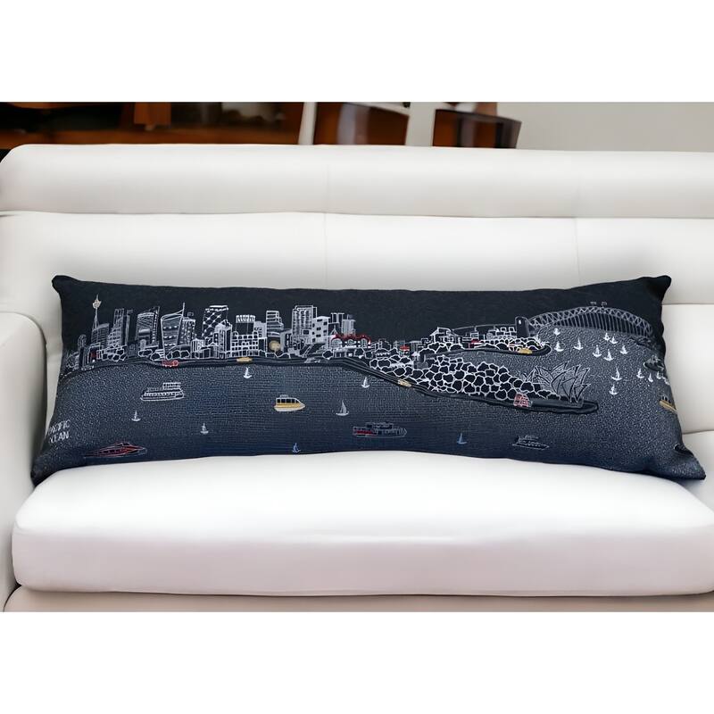 HomeRoots 46" Black Sydney Nighttime Skyline Lumbar Decorative Pillow