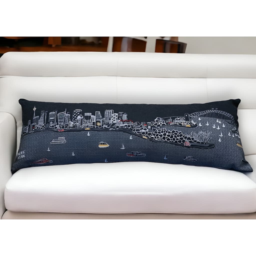 HomeRoots 46" Black Sydney Nighttime Skyline Lumbar Decorative Pillow