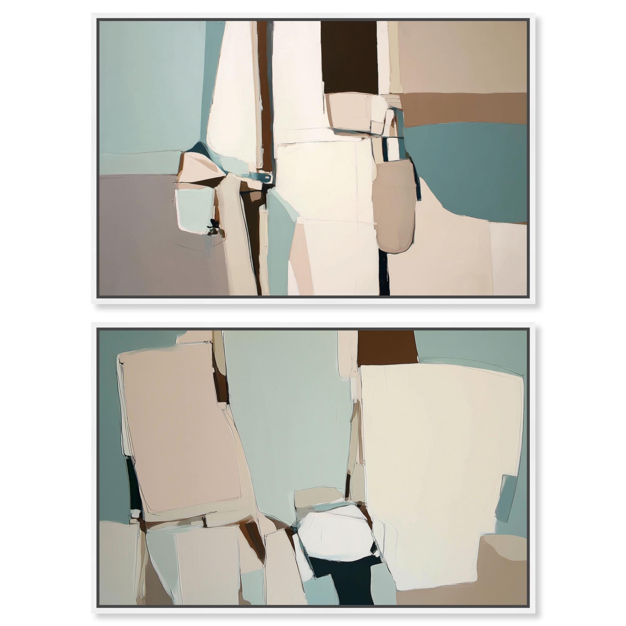 Neutral Harmony Abstract Art Set of 2 Canvas Print by Art Remedy