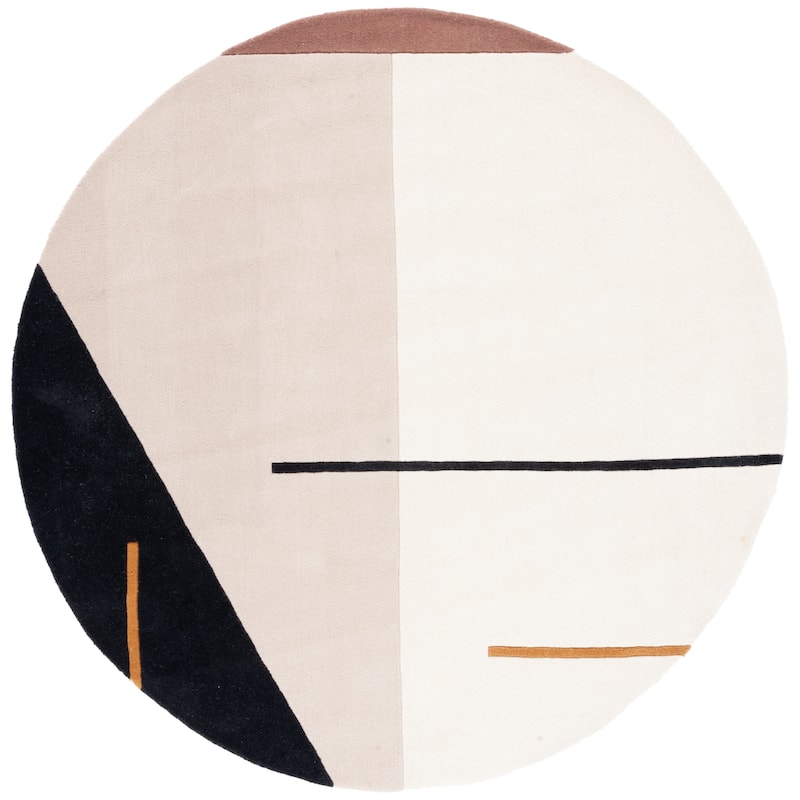 SAFAVIEH Handmade Fifth Avenue Lukreciya Mid-Century Modern Wool Rug - 7' Round - Ivory/Black
