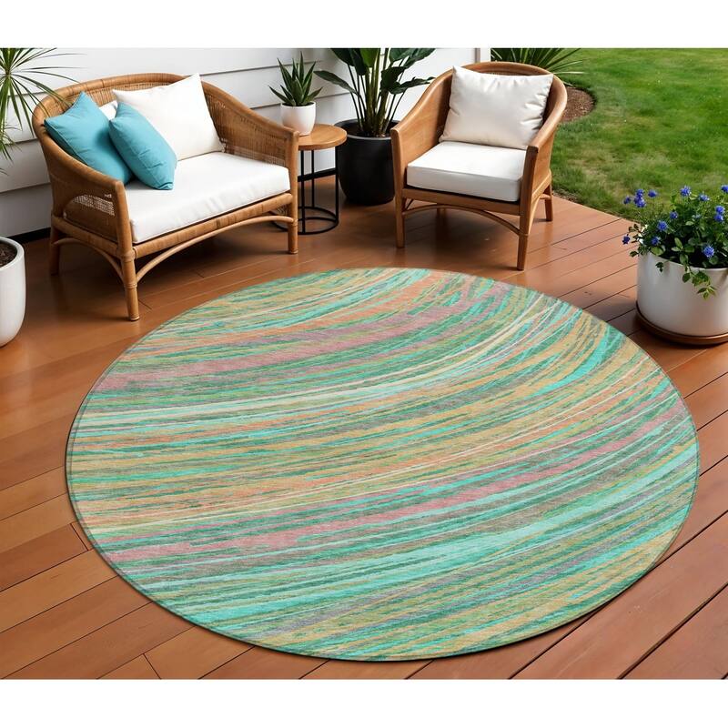 HomeRoots Abstract Transitional Rectangle Outdoor Rug - 8' Round