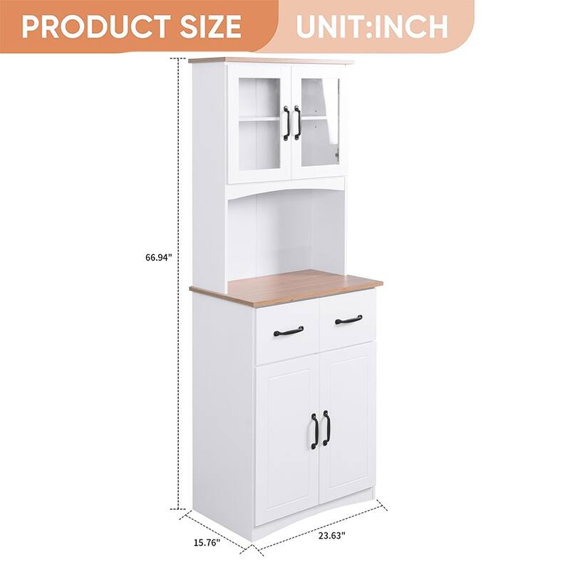 70" Tall Kitchen Pantry, Storage Cabinet with Countertop - 23.62"Lx15.75"Wx66.9"H