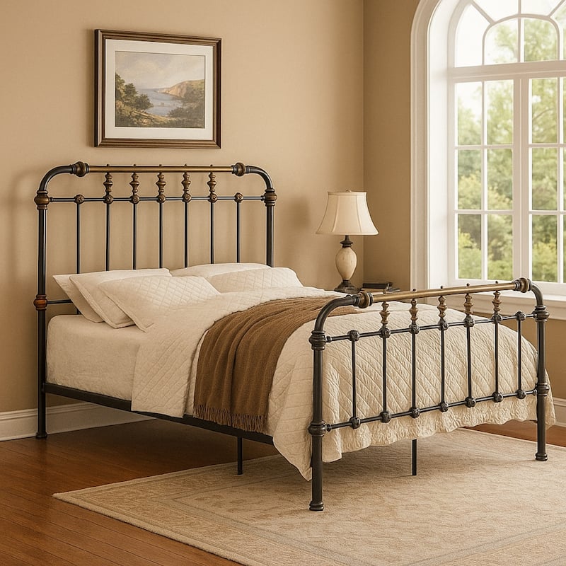 Riana Contemporary Metal Full Size Bed, Black Finish