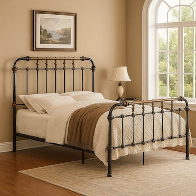 Riana Contemporary Metal Full Size Bed, Black Finish