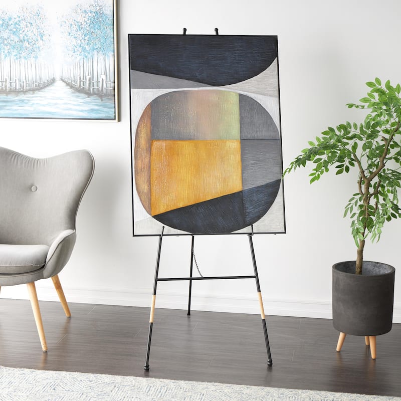 Metal Slim Foldable 2 Tier Display Easel with Wrapped Rattan Accents - Black - Roche River Decor