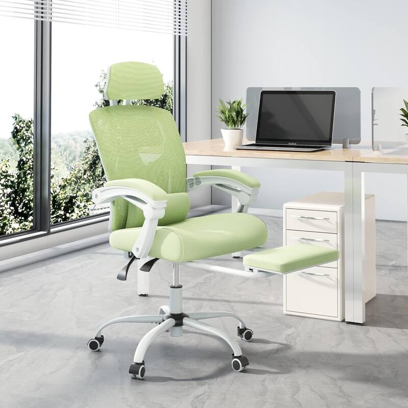 Home Office Desk Chair with Footrest, High-Back Mesh Reclining Chairs with Headrest for Home, Office, Gaming, Student - Green