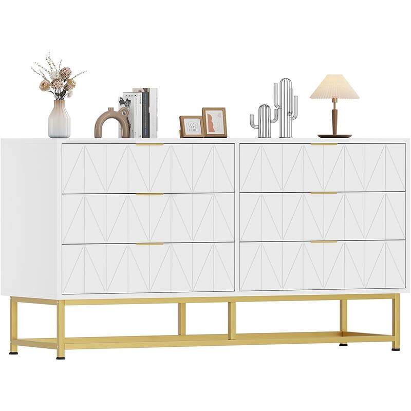 6-Drawer Fabric Dresser with Wood Top – Small Storage Chest & Clothes Organizer - White