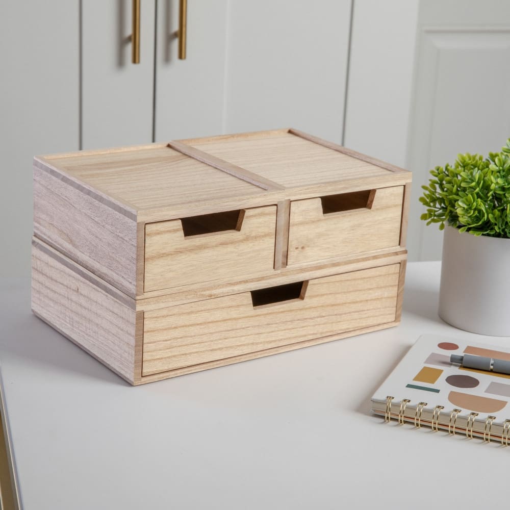 Martha Stewart Set of 3 Wooden Storage Boxes with Pullout Drawers