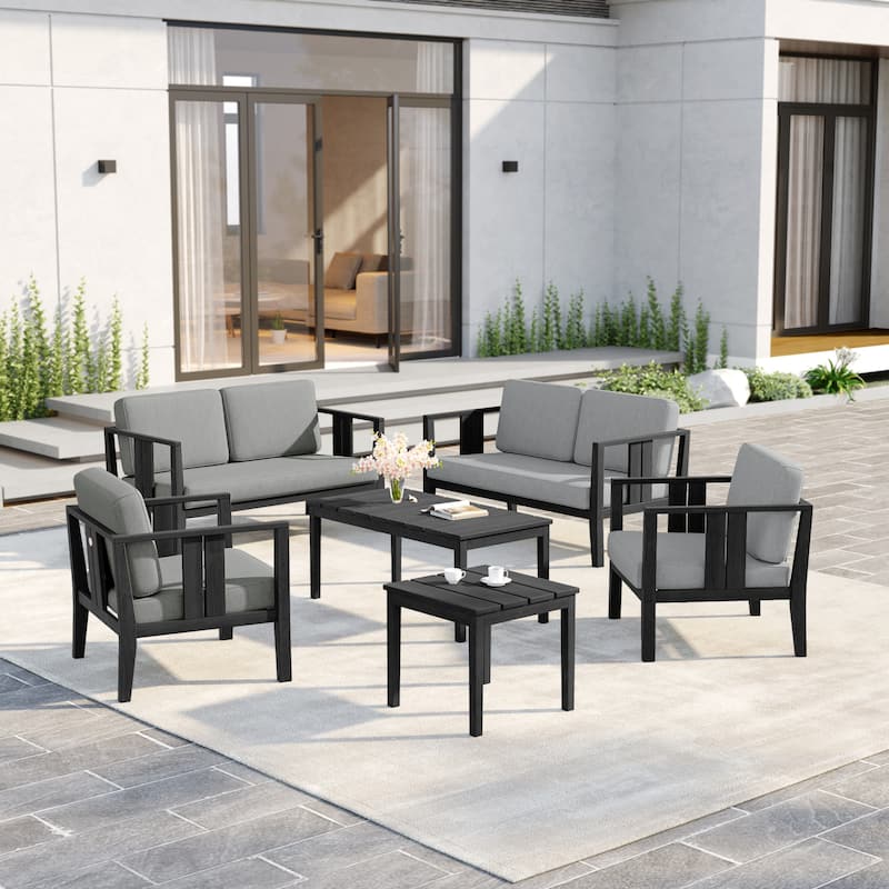 6-Piece Outdoor Furniture Solid Teak Patio Conversation Set with Table
