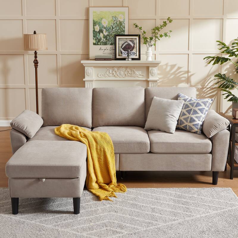 Jarenie 79.72" L Shaped Sofa with Storage Ottoman for Living Room - Cream