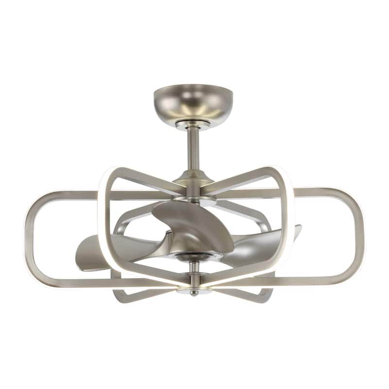 29" LED Indoor Satin Nickel Downrod Mount Chandelier Ceiling Fan with Light and Remote Control - 29.5" D x 18" H