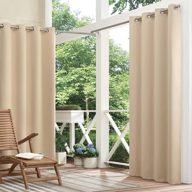 Eclipse Brockfield Waterproof Blackout Thermal Insulated Grommet Outdoor Curtain for Patio or Porch (1 Panel) - Linen - 52x95 - 95 Inches