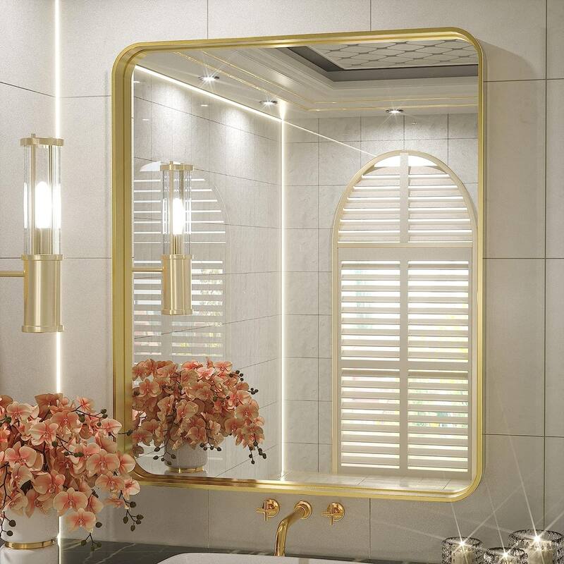 TETOTE Modern Metal Frame Wall Mounted Bathroom Vanity Mirror - 16x24 - Gold