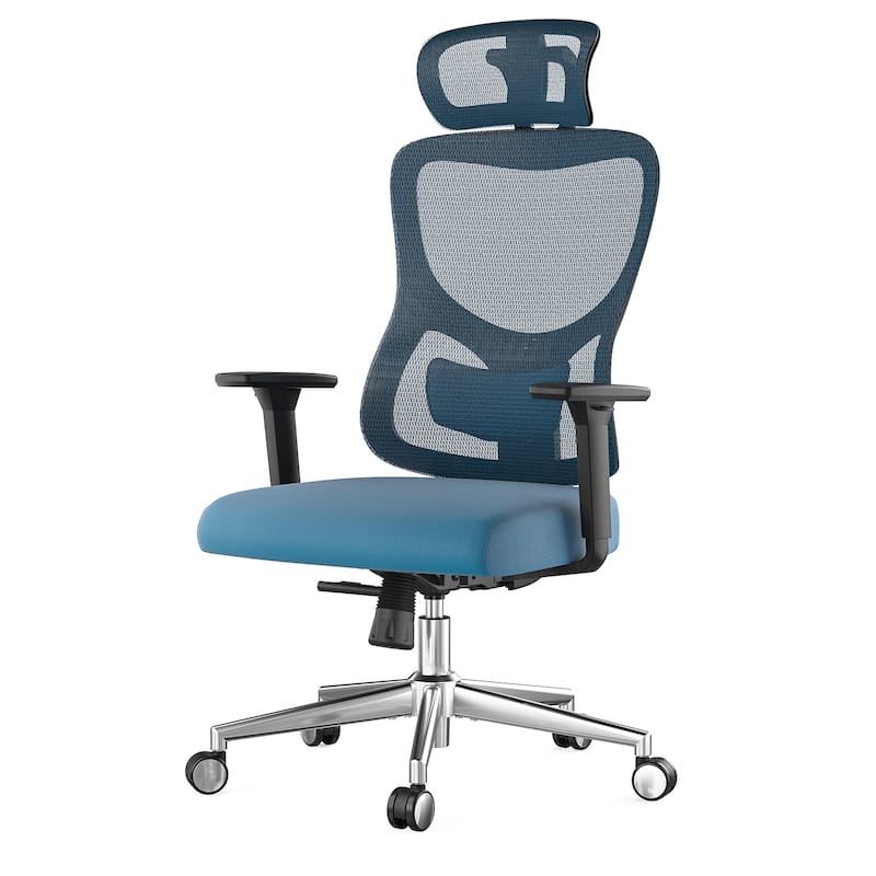 Ergonomic Office Chair,Mesh Desk Chair with Adjustable Lumbar Support and Headrest,Computer Chair with 3D Armrest Swivel Chair - Black+Navy Blue