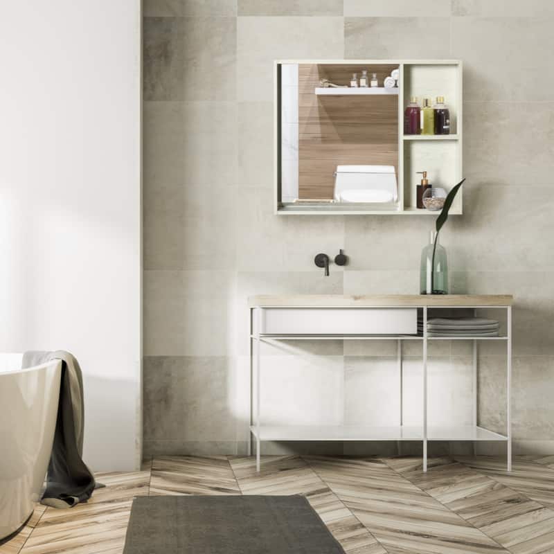 31.5" x 25.5" Bathroom Medicine Cabinet with Mirror, Storage Shelf,White