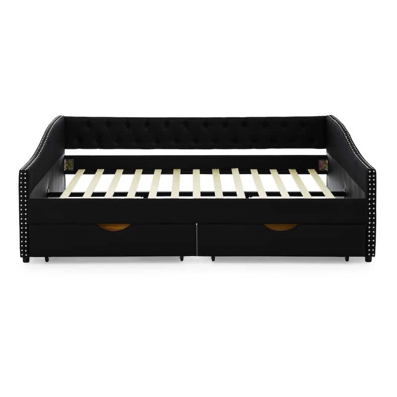 Queen Size Daybed with Drawers Upholstered Tufted Sofa Bed