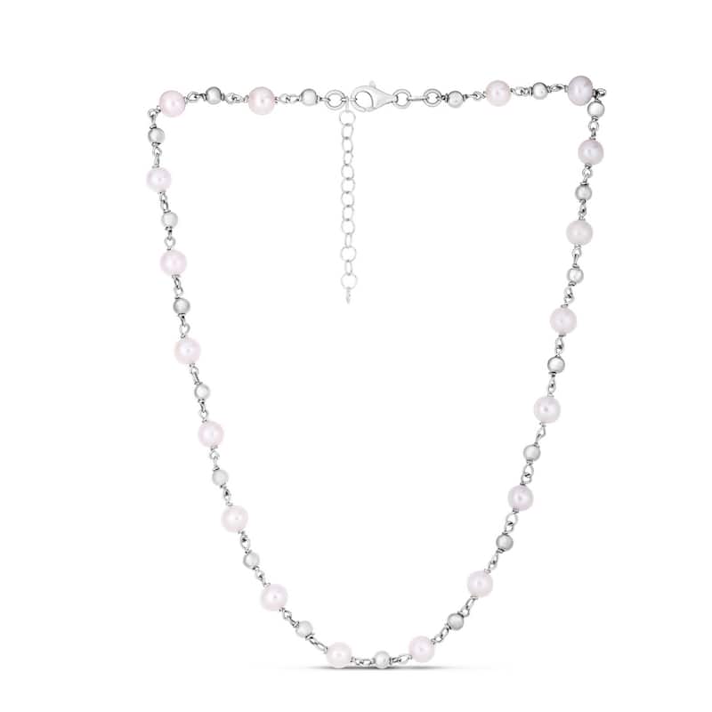 Curata 925 Sterling Silver 18" Alternating Freshwater Pearl and Bead Chain Necklace (Lobster)
