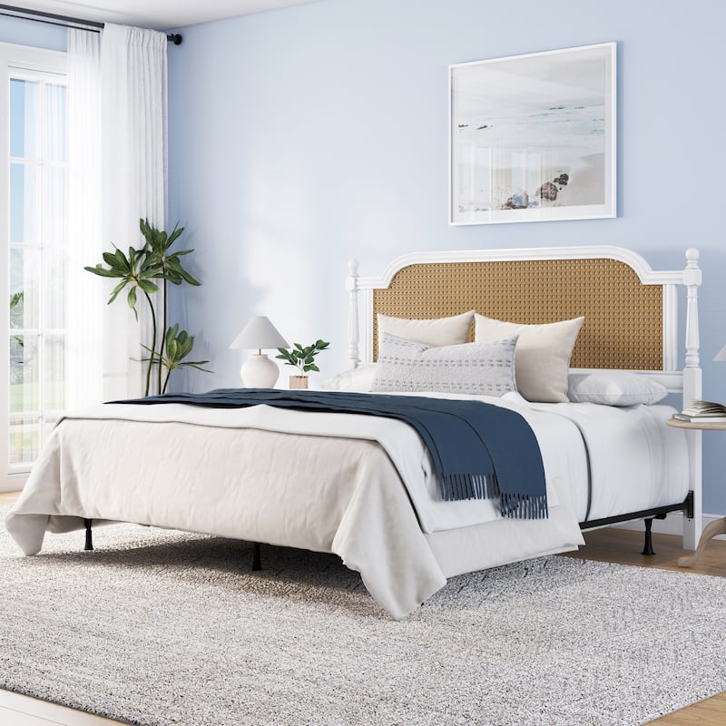 Hillsdale Melanie Wood and Cane Headboard with Frame, White