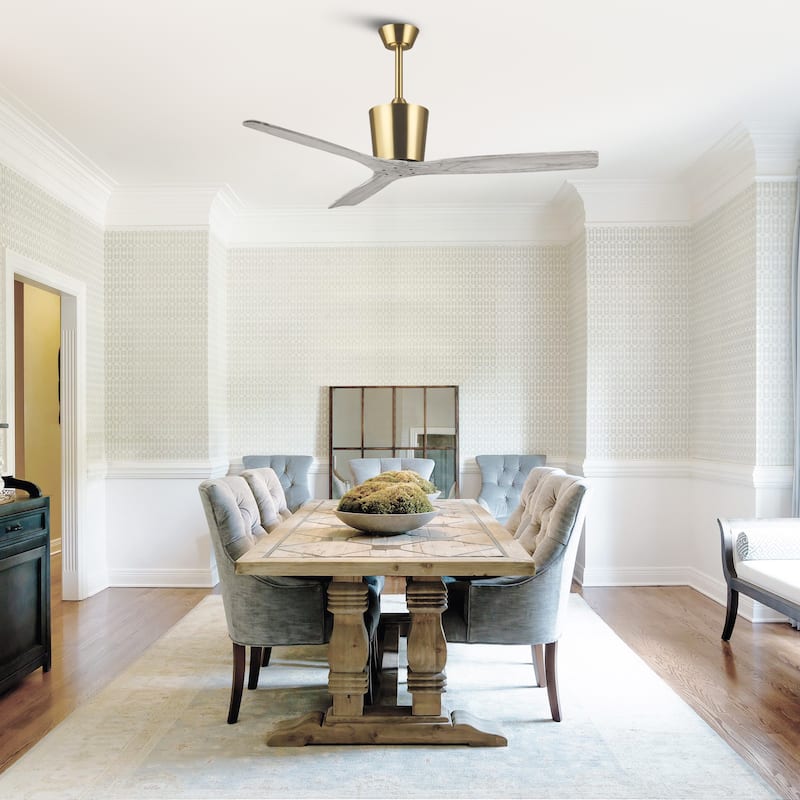 54" Modern Gold Solid Wood 3-Blade Indoor Outdoor Ceiling Fan with Remote, No Light