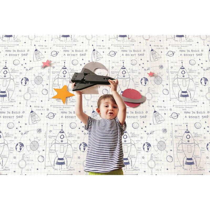 Seabrook Designs Day Dreamers Rocket Ship Unpasted Wallpaper