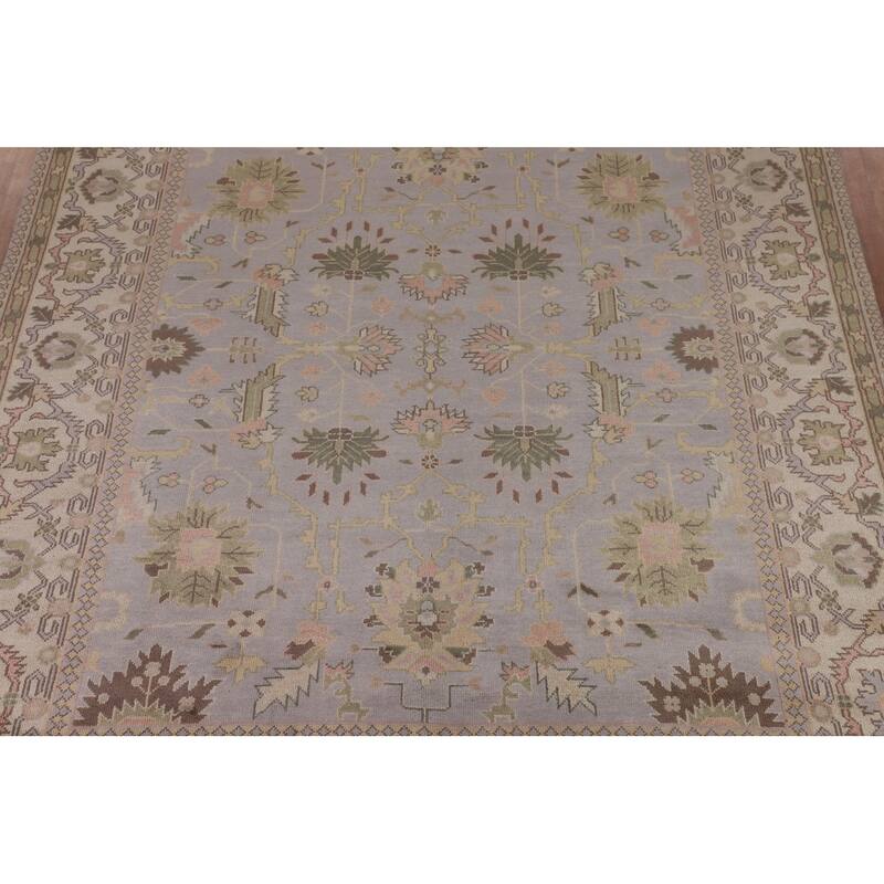 All-Over Gray & Ivory Oushak Indian Area Rug Hand-Knotted Wool Carpet - 9'4" x 11'11"