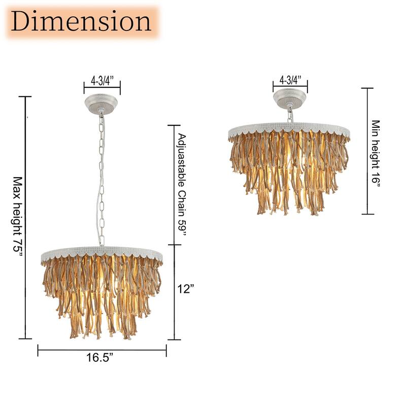 5-Light Chandelier Round Tassel Pendant Light Fixture for Bedroom with White Finsih - N/A