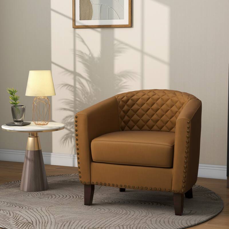 Faux Leather Barrel Accent Chair